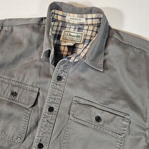 LL Bean Hurricane Flannel Lined Shirt Mens Large Gray Work Utility